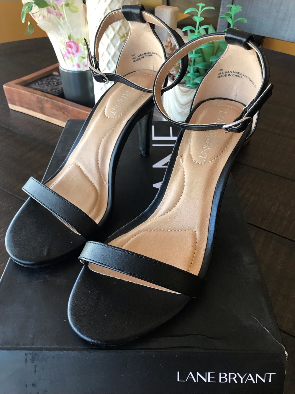 Lane Bryant Black Open-Toe Ankle Strap Heels